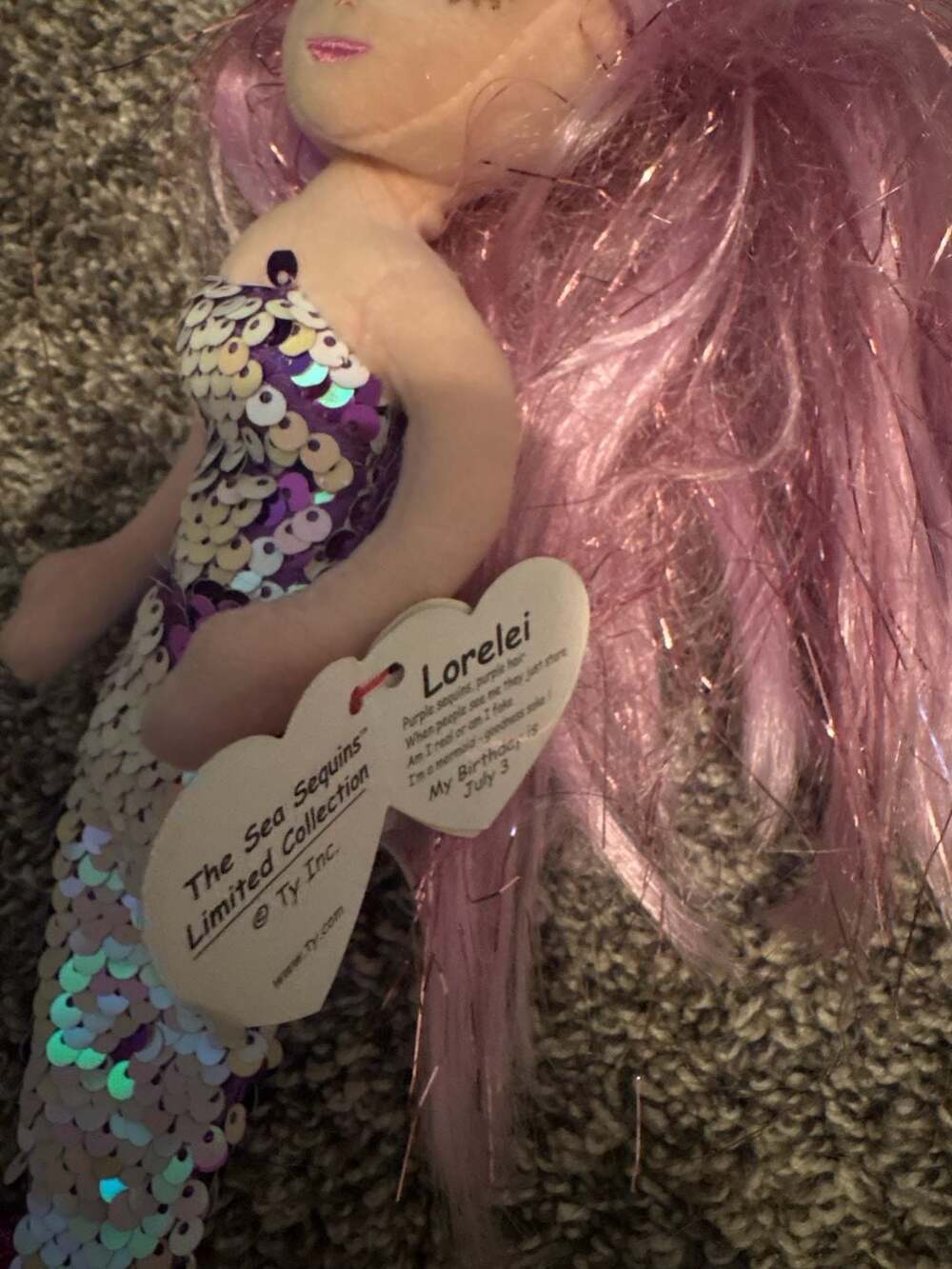 Ty Sea Sequins Lorelei Mermaid Plush Doll Pink Hair Reversible Sequins 10" - Picture 3 of 4